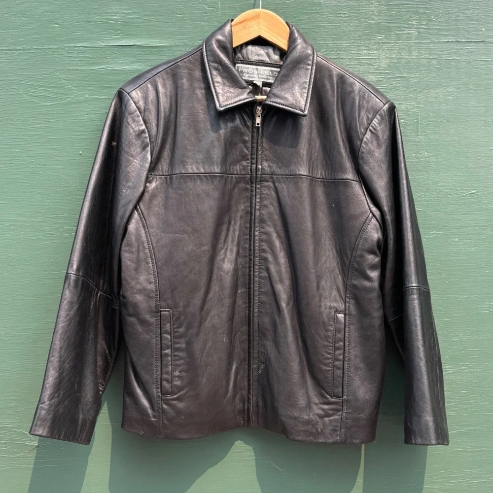 Proshield Signature Collection Black Genuine Leather Jacket XL Mens Vintage Zip